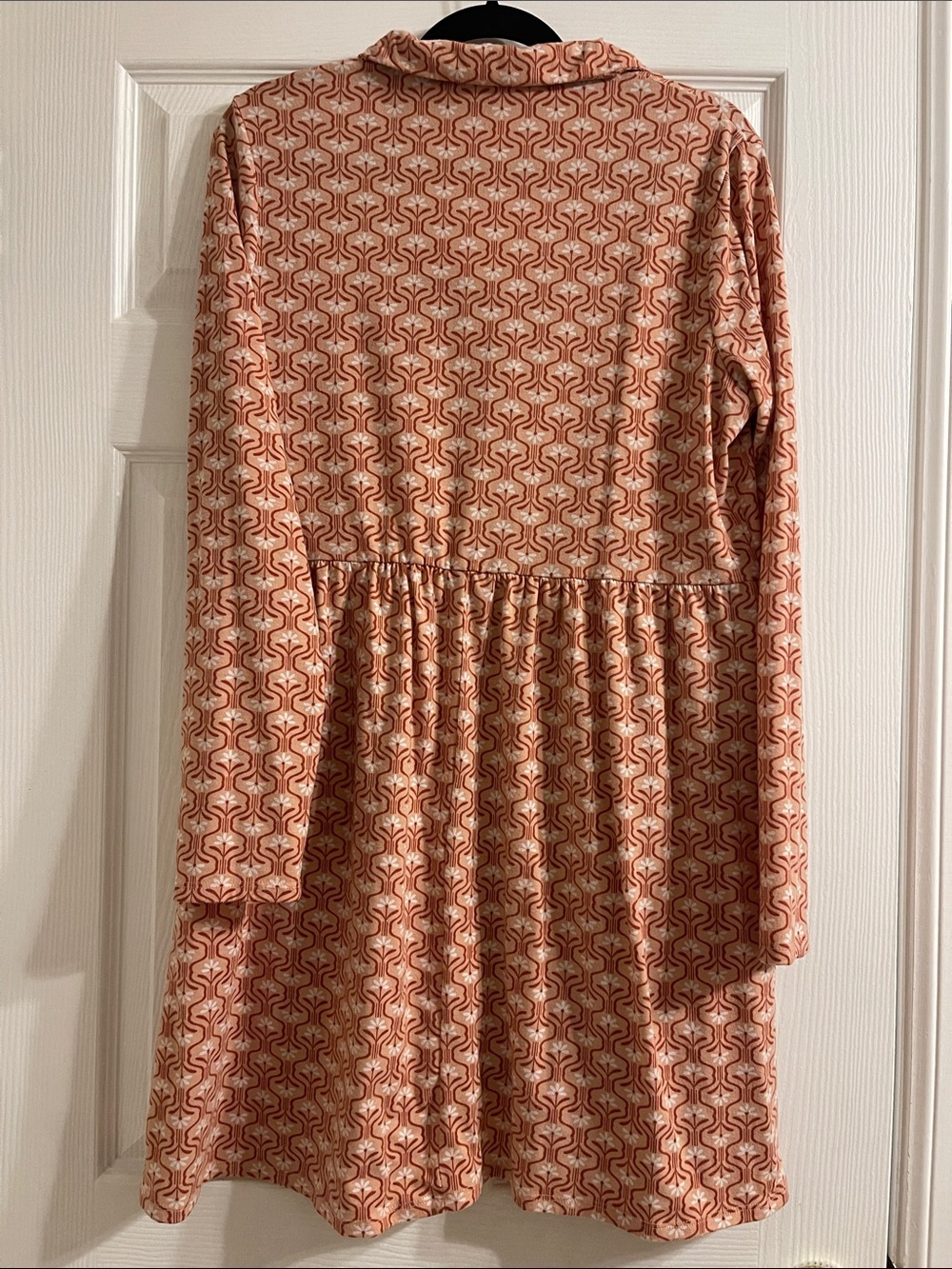 BeBop Peach and White Printed Long Sleeve Babydoll Dress - Picture 4 of 4